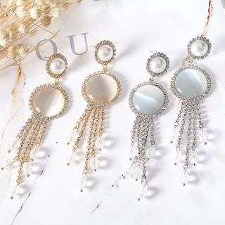 Faux Pearl Cat Eye Stone Fringed Earring