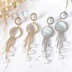Faux Pearl Cat Eye Stone Fringed Earring