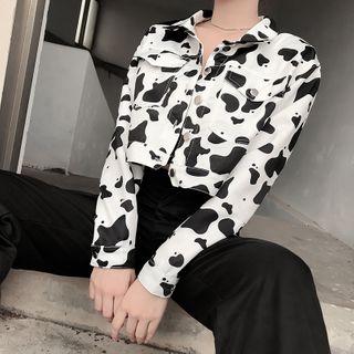 Printed Crop Button Jacket