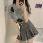 Short-sleeve Argyle Polo Shirt / Pleated Skirt