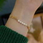 Leaf Faux Pearl Alloy Bracelet Gold - One Size