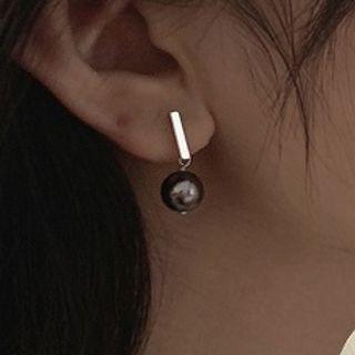 Bead Drop Sterling Silver Ear Stud 1 Pair - 925 Silver - Earring - Bead - Gray - One Size