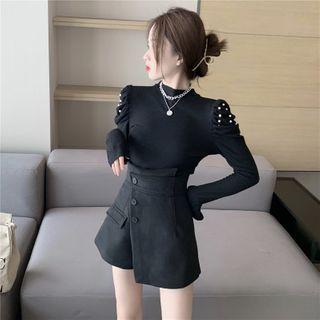 Long-sleeve Top / Irregular Mini Wool Skirt