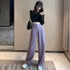 Cropped Cardigan / Lettering Wide Leg Pants