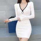 Half-zip Long-sleeve Mini Sheath Dress