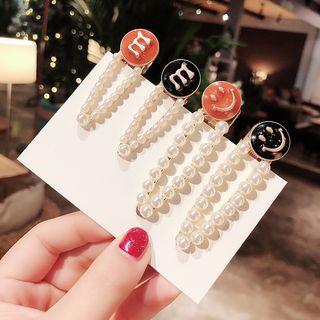 Smiley / Lettering Faux Pearl Hair Clip