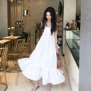 Wide-strap Open Back A-line Midi Dress
