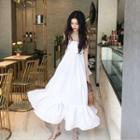 Wide-strap Open Back A-line Midi Dress