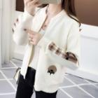 Long-sleeve Round-neck Zip Embroidered Knit Sweater Jacket