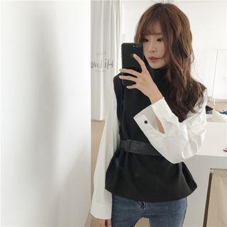 Mock Two Piece Long Sleeve Top With Belt
