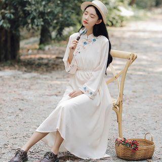 Long-sleeve Embroidered Chiffon Dress