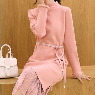 Mesh Panel Hem Knit Midi Dress