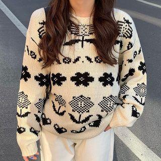Jacquard Sweater Beige Almond - One Size