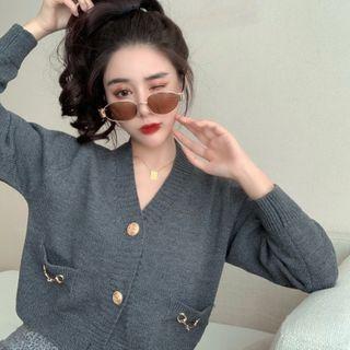 Cropped Cardigan Dark Gray - One Size