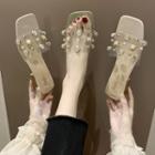 Beaded Mid-heel Clear Sandals