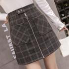 Plaid Front-zip A-line Mini Skirt