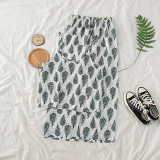 Puff Sleeve Blouse/ Set: Print Chiffon Camisole Top + Wide-leg Pants