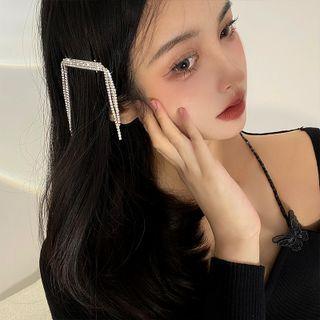 Rhinestone Fringed Hair Clip 1 Pc - A3239 - Silver - One Size