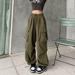 High Waist Cargo Wide-leg Pants