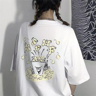 Popcorn Print Elbow-sleeve T-shirt