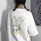 Popcorn Print Elbow-sleeve T-shirt