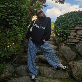 Couple Drawstring Checked Jeans