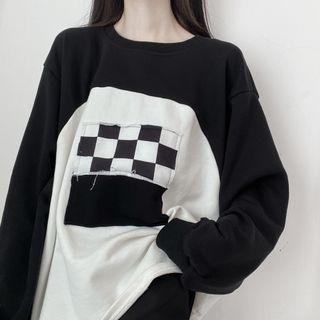Checker Print Panel Sweatshirt / Zip Hoodie