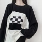 Checker Print Panel Sweatshirt / Zip Hoodie