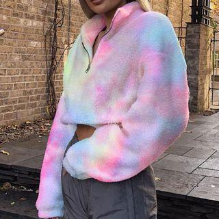 Long-sleeve Half-zip Fleece Cropped Top