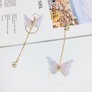 Non-matching Rhinestone Dangle Earring 1 Pair - Butterfly Circle - One Size