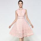 Patterned Lace A-line Dress With Chocker