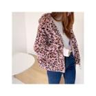 Leopard Eco-fur Zip Hoodie Pink - One Size