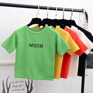 Lettering Short-sleeve Cropped Knit Top