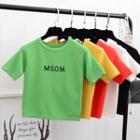 Lettering Short-sleeve Cropped Knit Top