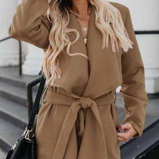 Open Front Tie-waist Long Jacket