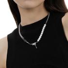 Faux Pearl Irregular Necklace Silver & White - One Size