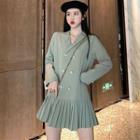 Long-sleeve Double-breasted Blazer Pleated Dress