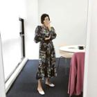 Puff-sleeve Pattern Long Dress