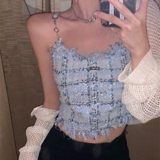 Tweed Camisole Top / Plain Knit Cardigan