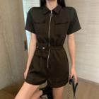 Short-sleeve Zip-up Romper