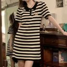 Striped Mini A-line Polo Dress Striped Dress - Black & White - One Size