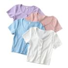 Short-sleeve Button Cropped Ribbed T-shirt