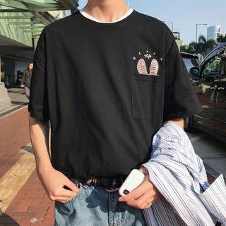Elbow-sleeve Flip-flops Print T-shirt