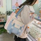 Color Block Buckled Nylon Tote Bag