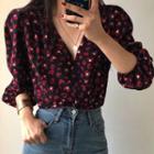 Floral Print V-neck Blouse As Shown In Figure - One Size