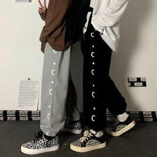 Drawstring Hem Moon & Star Print Sweatpants