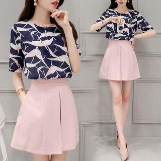 Set: Printed Blouse + Culottes