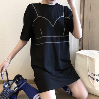 Elbow-sleeve Contrast Stitching Long T-shirt