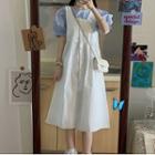 Ruffle Short-sleeve Blouse / Midi Overall Dress