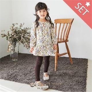 Set: Floral Pattern Dress + Plain Leggings
